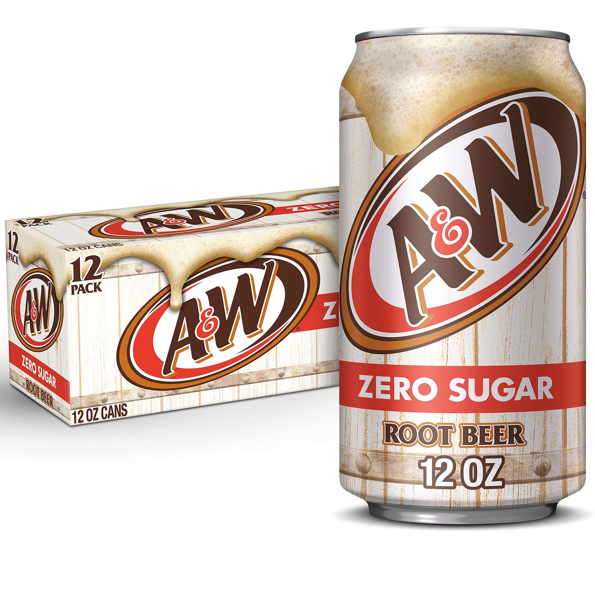 A&W Zero Sugar Root Beer Soda, 12 fl oz cans, 12 pack, Caffeine-Free