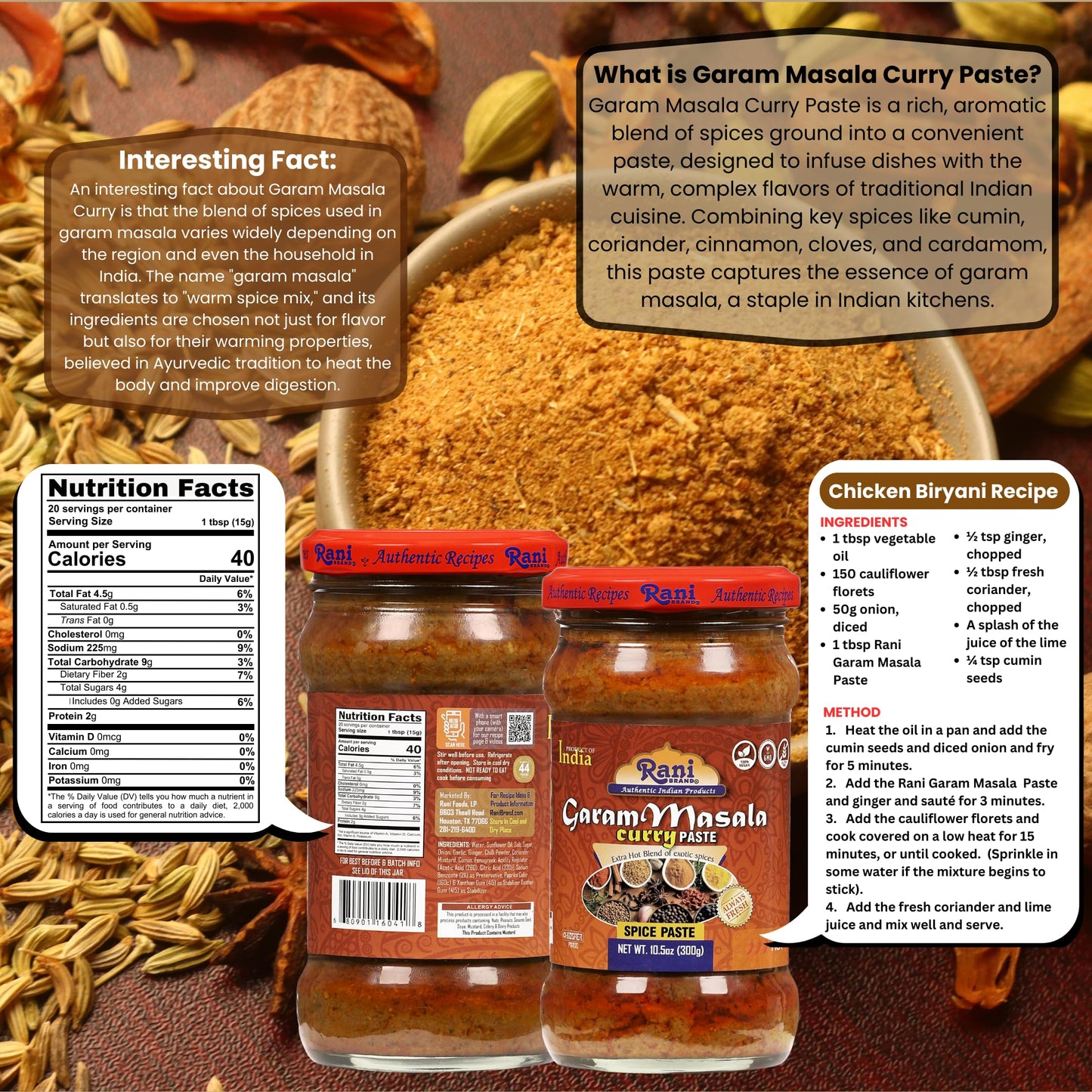 Rani Garam Masala Curry Spice Paste 10.5oz (300g) Glass Jar, Pack of 5+1 FREE ~ No Colors | All Natural | NON-GMO | Kosher | Veg