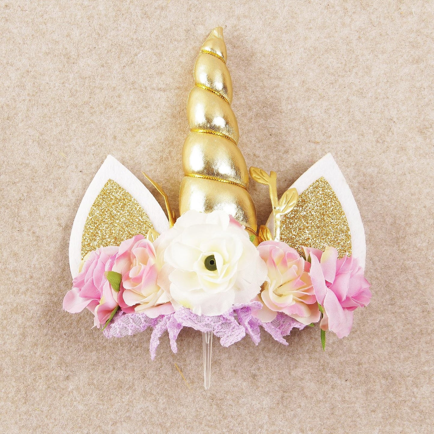 Nishine Rose Floral Unicorn Cake Topper, Gold & Ivory, Paper, 14cm x 14cm x 3cm