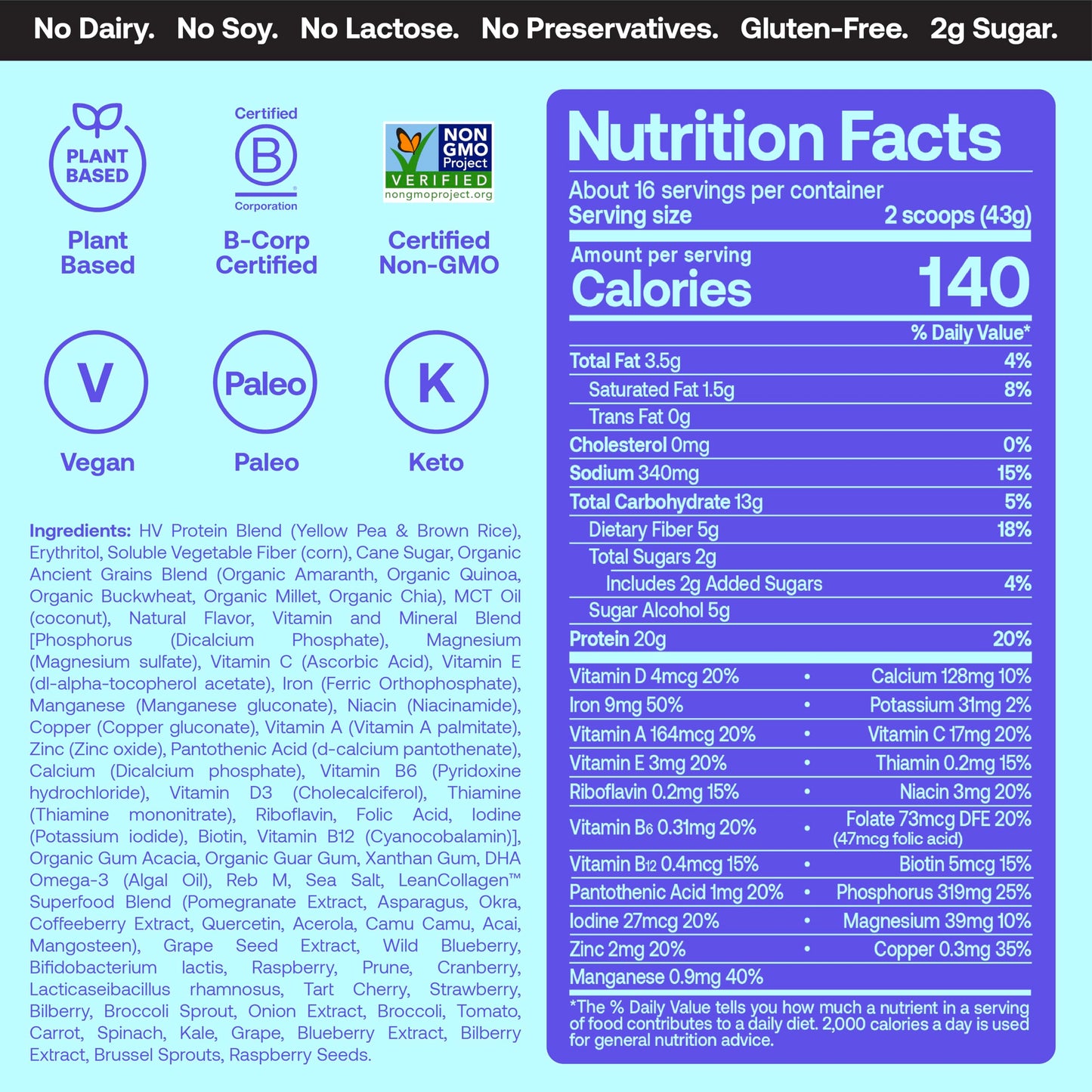Happy Viking Vanilla Plant Protein Powder, Created By Venus Williams, 20G Protein, Low Carb, Keto, Vegan, Gluten-Free, Non-Gmo, Superfoods, Complete Meal Replacement, 1 Canister (24 Oz.)