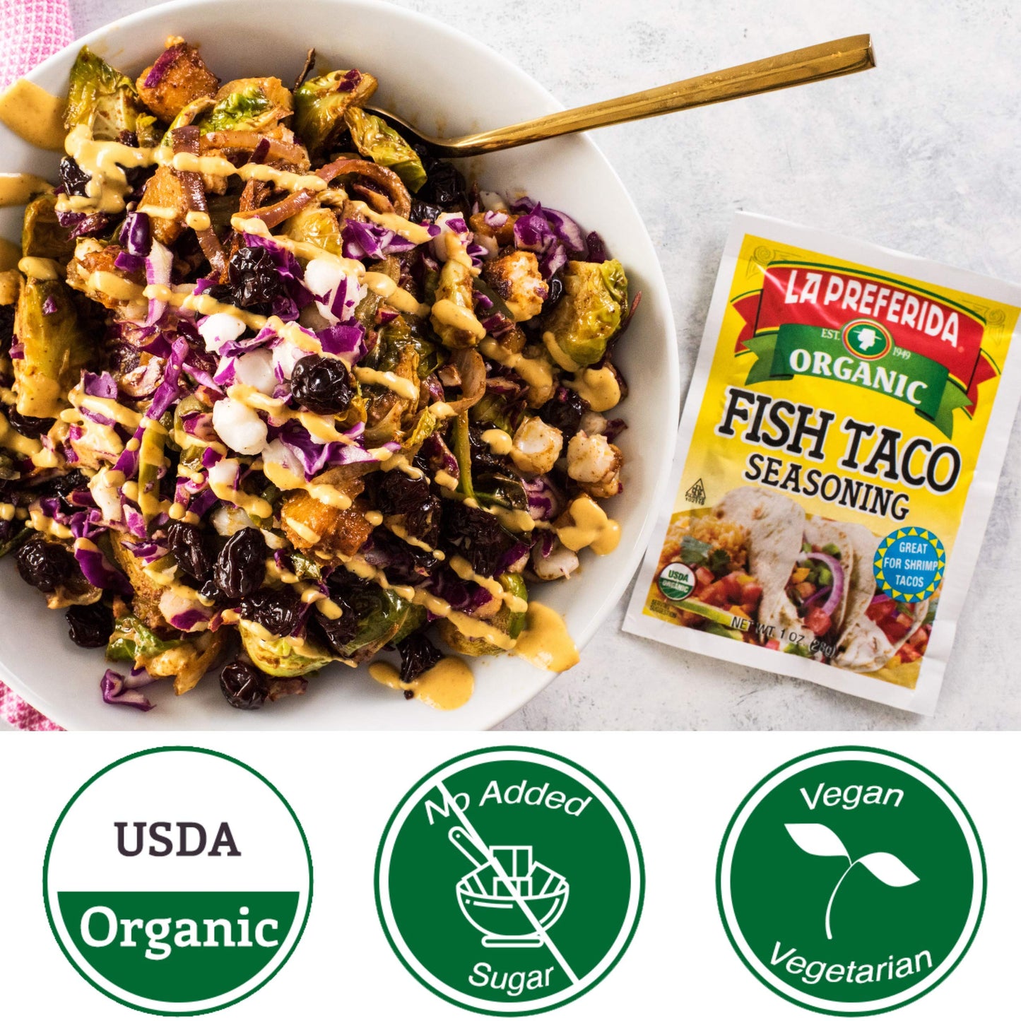 La Preferida Mexican Foods, Organic Fish Taco Seasoning, No Msg Or Artificial Preservatives, 1 Oz (Pack Of 6)