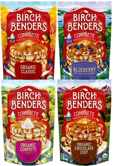Birch Benders Pancake And Waffle Mix Variety: (Pack Of 4) Organic Classic  Blueberry  Organic Confetti  Organic Chocolate Chip