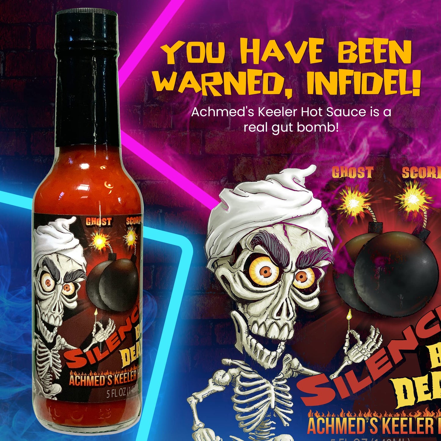 Jeff Dunham - Achmed'S Keeler Hot Sauce With Scorpion, Carolina Reaper, And Ghost Peppers | Super Hot And Spicy Sauce For The Br