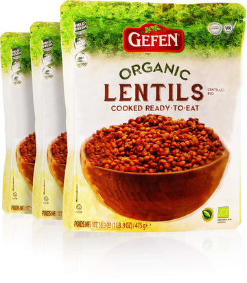 Gefen, Organic Lentils Cooked, Ready to Eat! 16.9oz (3 Pack)