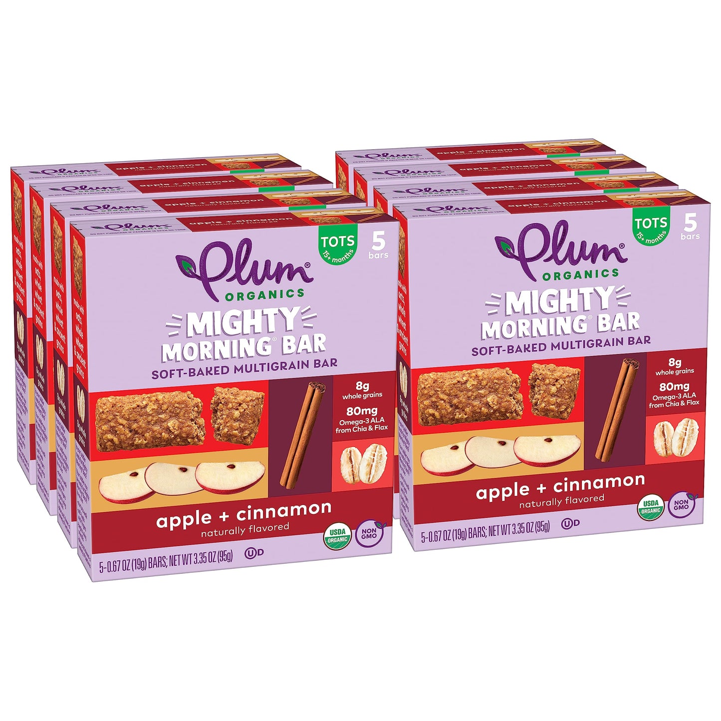 Plum Organics Mighty Morning Bars - Apple And Cinnamon - 0.67 Oz Bars (Pack Of 40) - Organic Toddler Food Multigrain Snack Bars