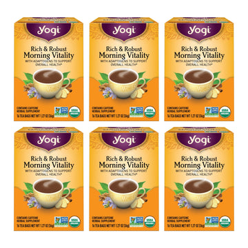 Yogi Tea Rich & Robust Morning Vitality Tea - 16 Tea Bags Per Pack (6 Packs) - Organic Adaptogen Tea Perfect For The Morning - I