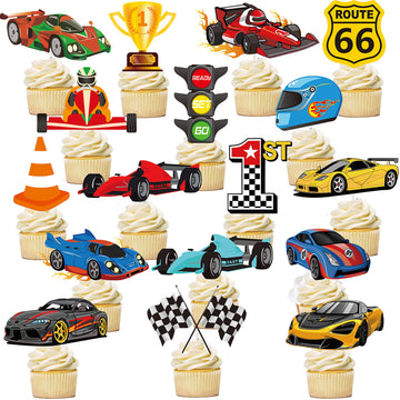 36Pcs Race Car Cupcake Toppers Racing Car Birthday Decorations For Race Car Birthday Party Favors Let'S Go Racing Party Racing C