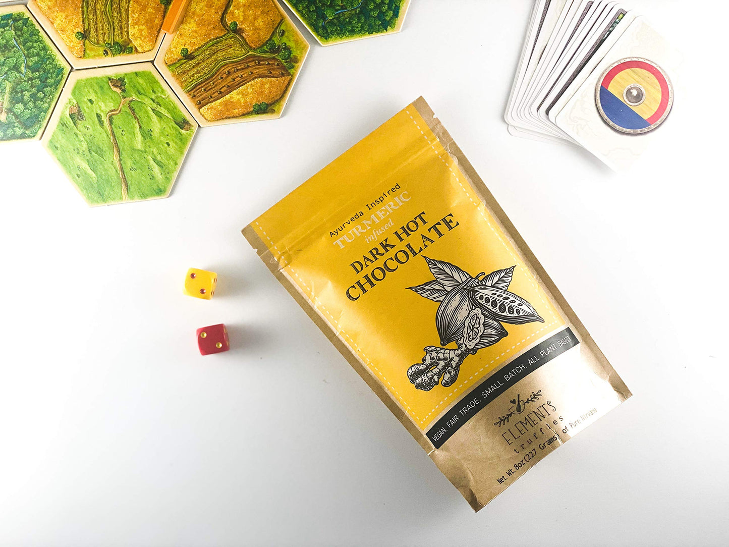 Elements Truffles Dark Hot Chocolate Mix - Vegan, All-Natural, 16 oz, Turmeric Flavor