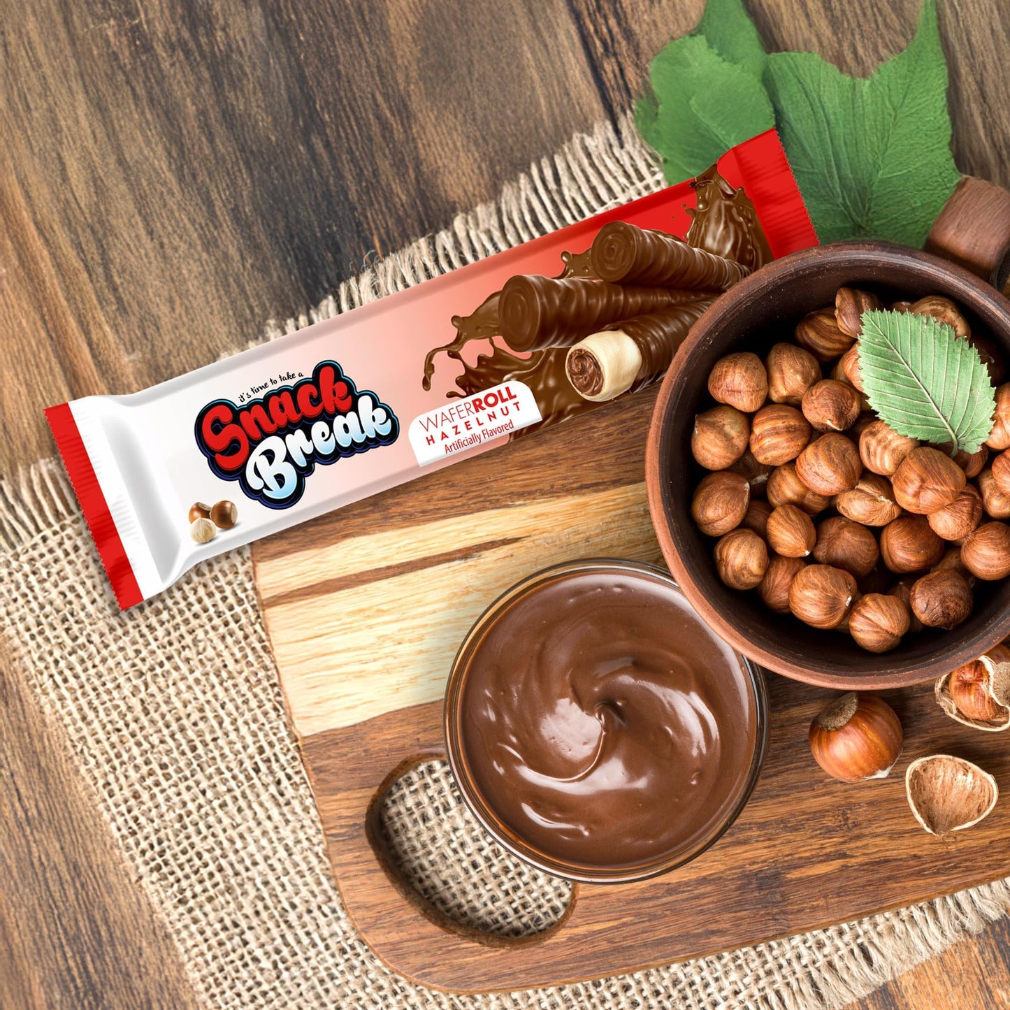 SNACK BREAK Hazelnut Wafer Rolls - Cocoa Coated Rolled Wafer Cookies, 24 Count (Pack of 12) - Crunchy Snack for Coffee & Tea