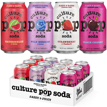 Culture Pop Soda Jazzy & Juicy Variety Pack, Probiotic Low Sugar, Non-GMO, Gluten-Free, 12 Fl Oz (Pack of 12)