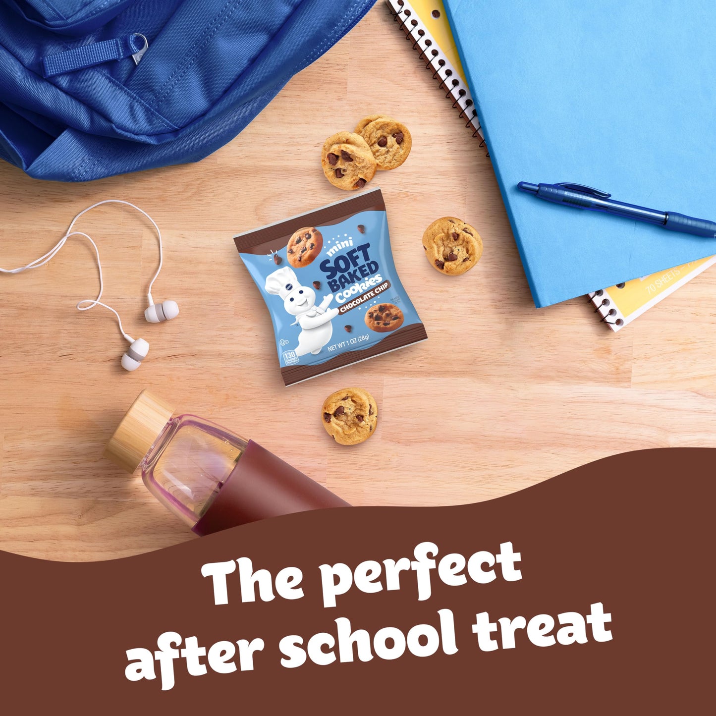 Pillsbury Mini Soft Baked Cookies, Chocolate Chip, Snack Bags, 10 Ct