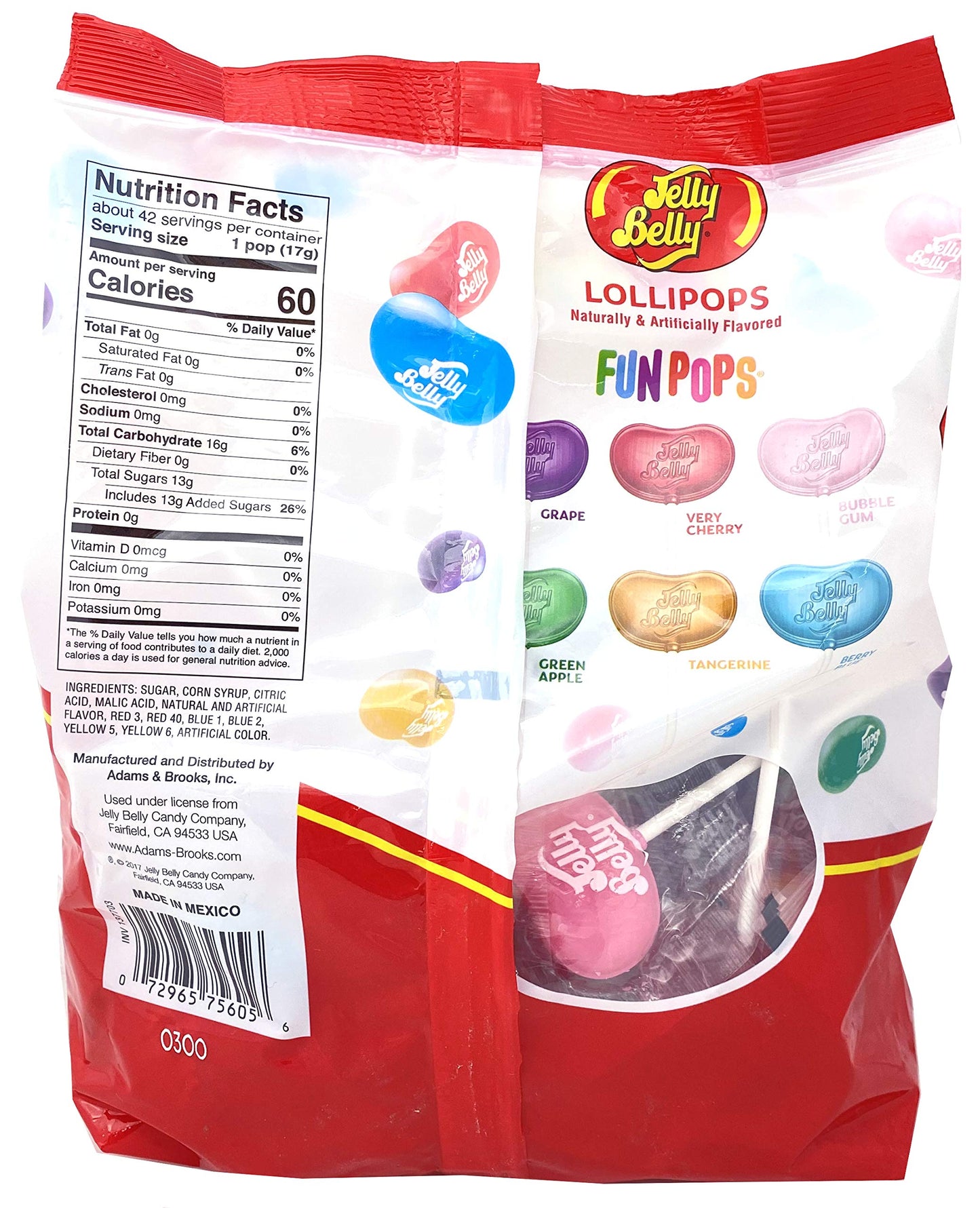 Adams & Brooks, Inc. Jelly Belly Lollipops, Jelly Belly Candy, Classic Jelly Belly Flavors, Individually Wrapped Lollipops, Kosh