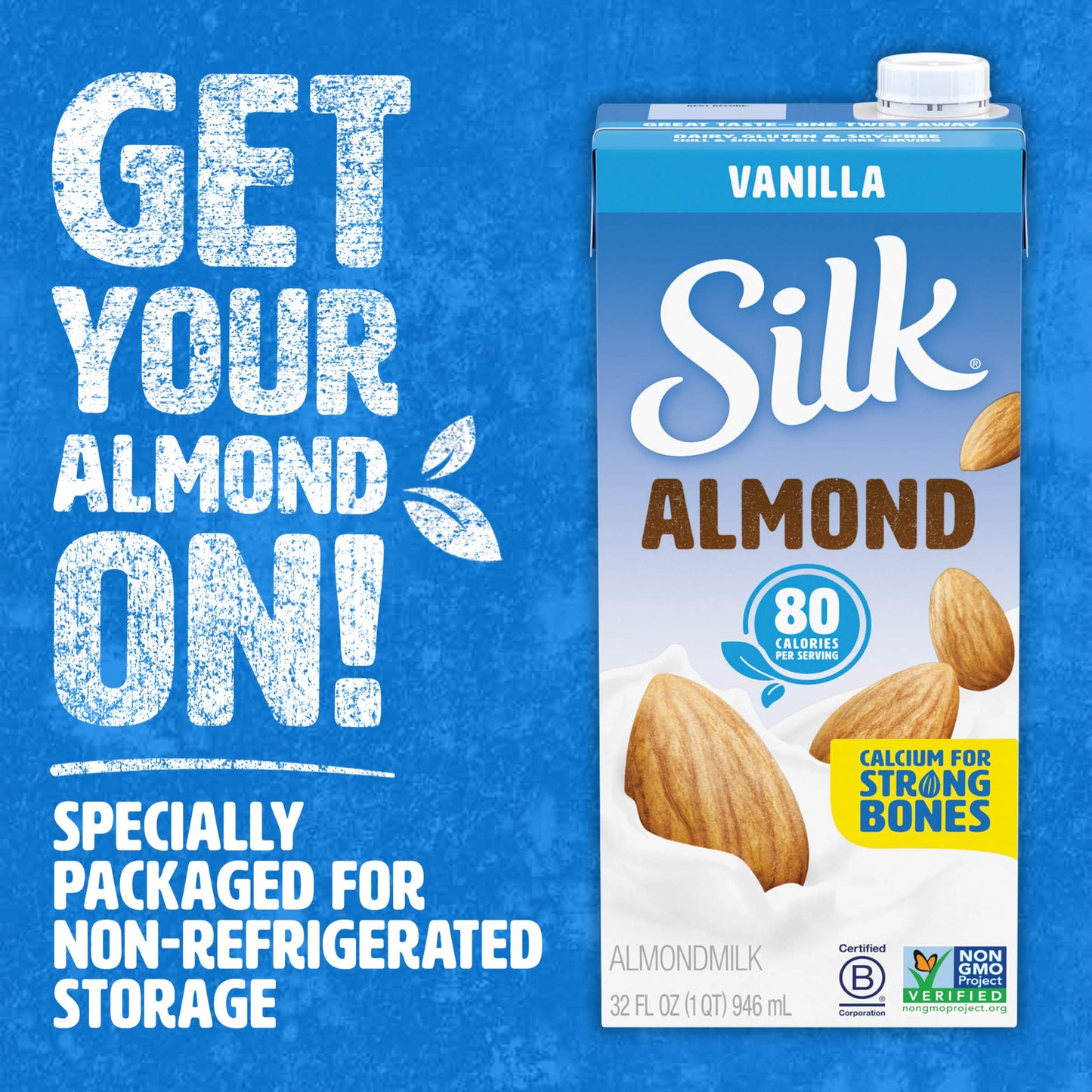 Silk Shelf-Stable Almond Milk, Vanilla, Dairy-Free, Vegan, Non-GMO Project Verified, 1 Quart (Pack of 6)