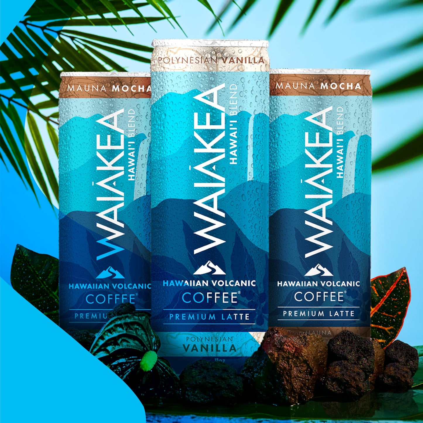 Waiakea Hawaiian Volcanic Coffee - Vanilla & Mocha Combo Pack - Ready to Drink Canned Coffee