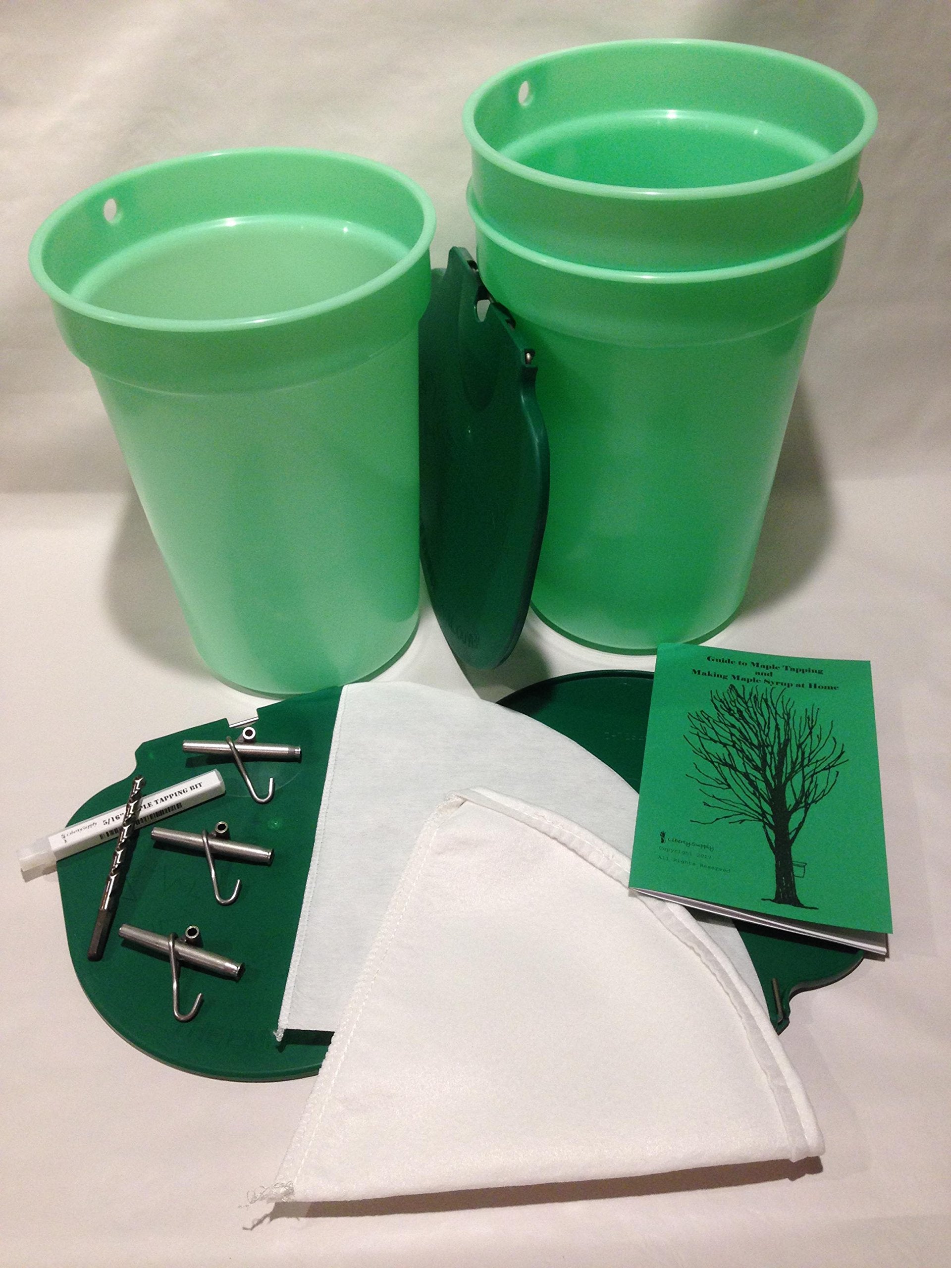 Liberty Supply Maple Syrup Kit - 3 Buckets, 3 Taps, Tapping Bit, 2 Filters, Guide to Sugaring - Green
