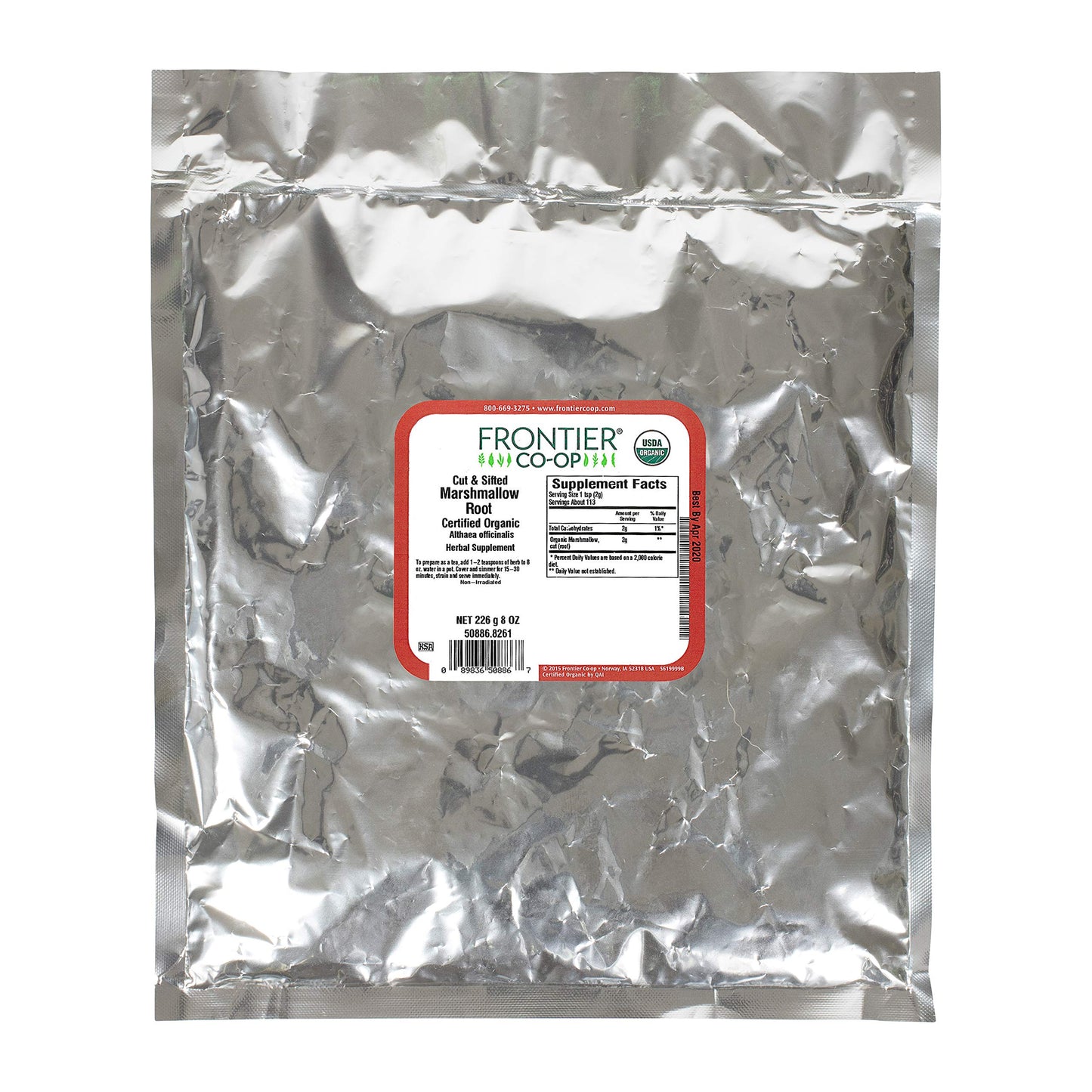 Frontier Co-op Organic Marshmallow Root, 8-Ounce Bulk, Wellness Recipes, Beverages, Skin Care, Gluten Free, Kosher
