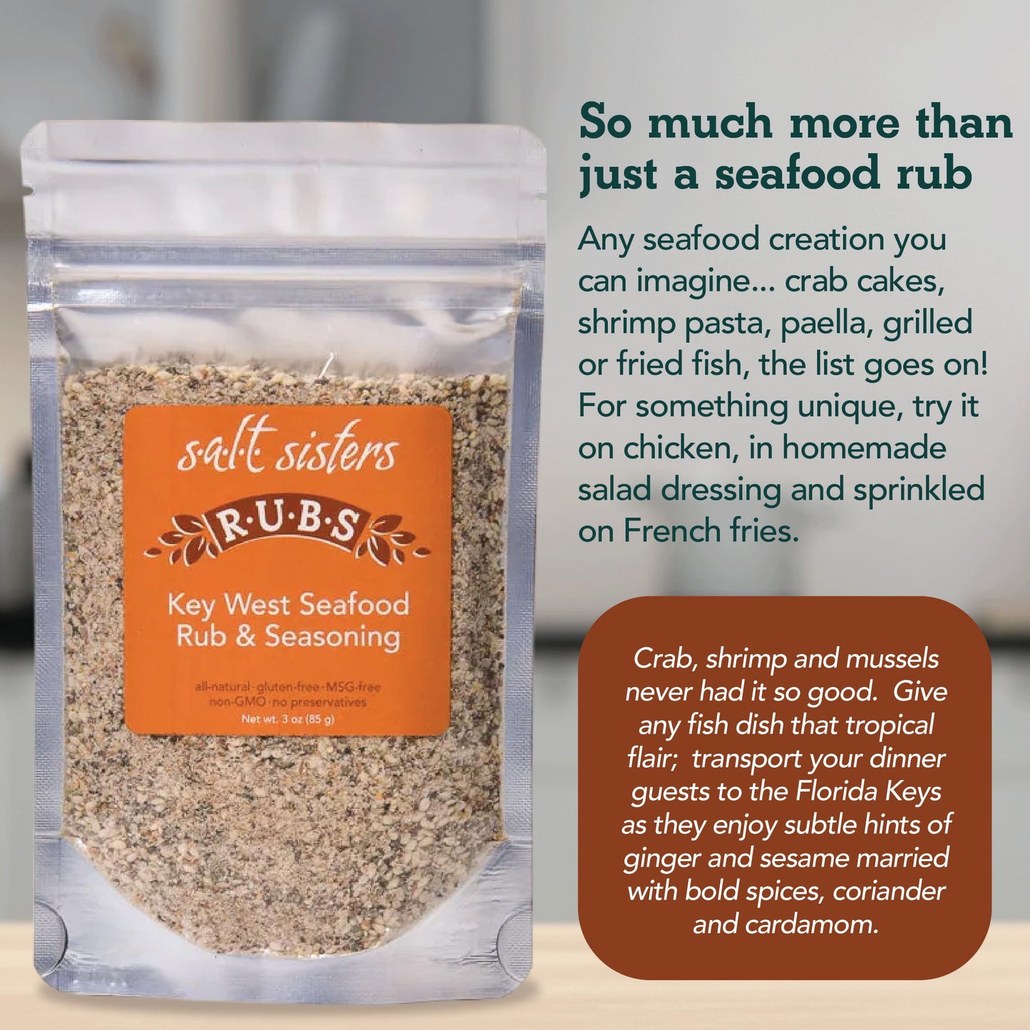 S.A.L.T. Sisters Key West Seafood Rub & Seasoning | All-Natural, Gluten Free, Msg Free, Non-Gmo | Dry & Wet Rub Seasoning Base |