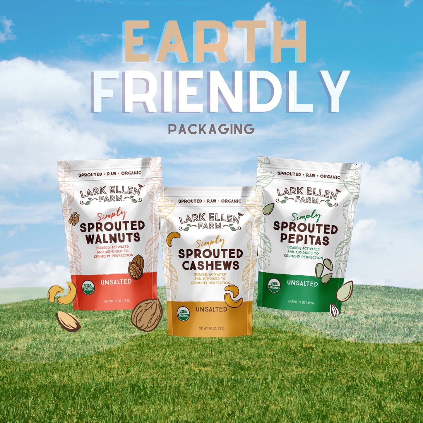 Lark Ellen Farm Sprouted Organic Certifed Cashews Unsalted - 10 Oz Bag, Non Gmo, Keto Snacks, Paleo, Gluten Free, Vegan, Organic