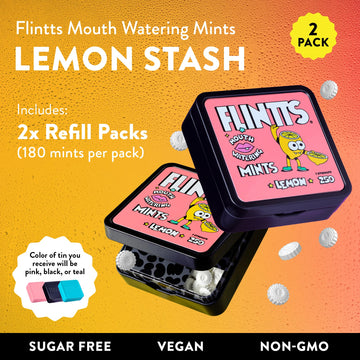 Flintts Mints Lemon Stash (2X Refill Lemon) - Sugar Free & Vegan, Mouth Watering & Sparkling Breath Freshener Mints For Oral Hea