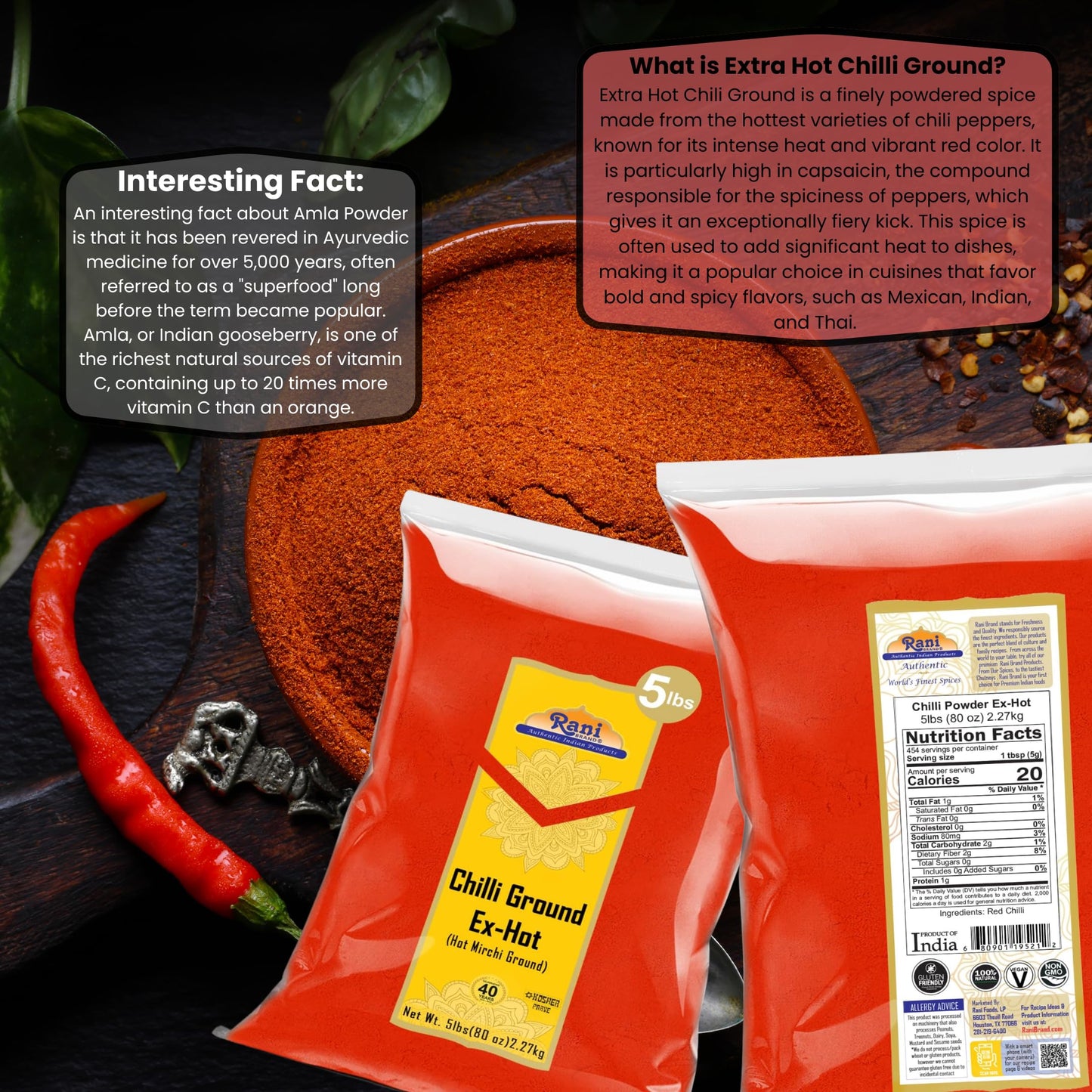 Rani Extra Hot Chilli Powder Indian Spice 80Oz (5Lbs) 2.27Kg Bulk ~ All Natural | No Color Added | Gluten Friendly | Vegan | Non