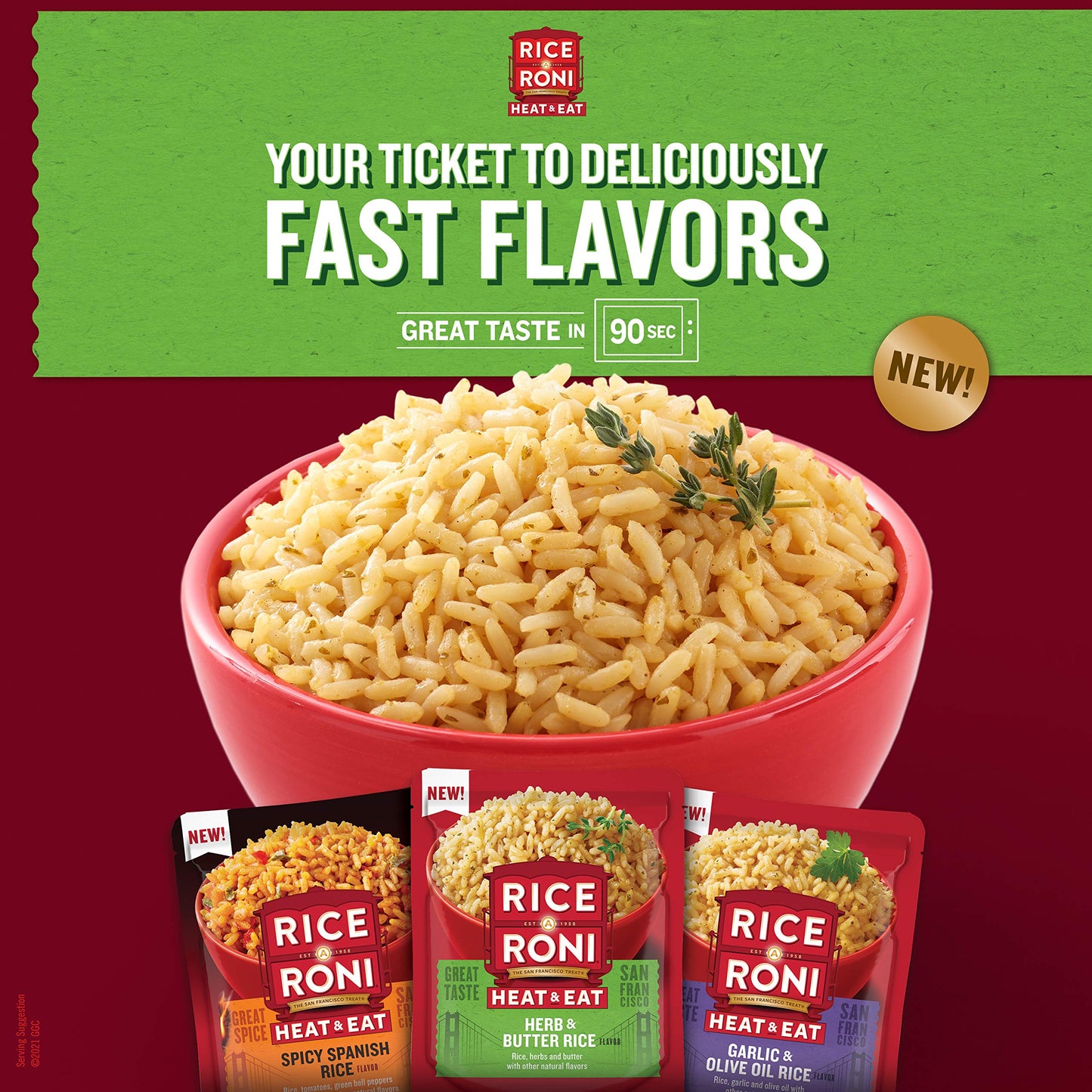 Rice-A-Roni Heat & Eat Rice, Microwave Rice, Quick Cook Rice, Herb & Butter, (8 Pack)