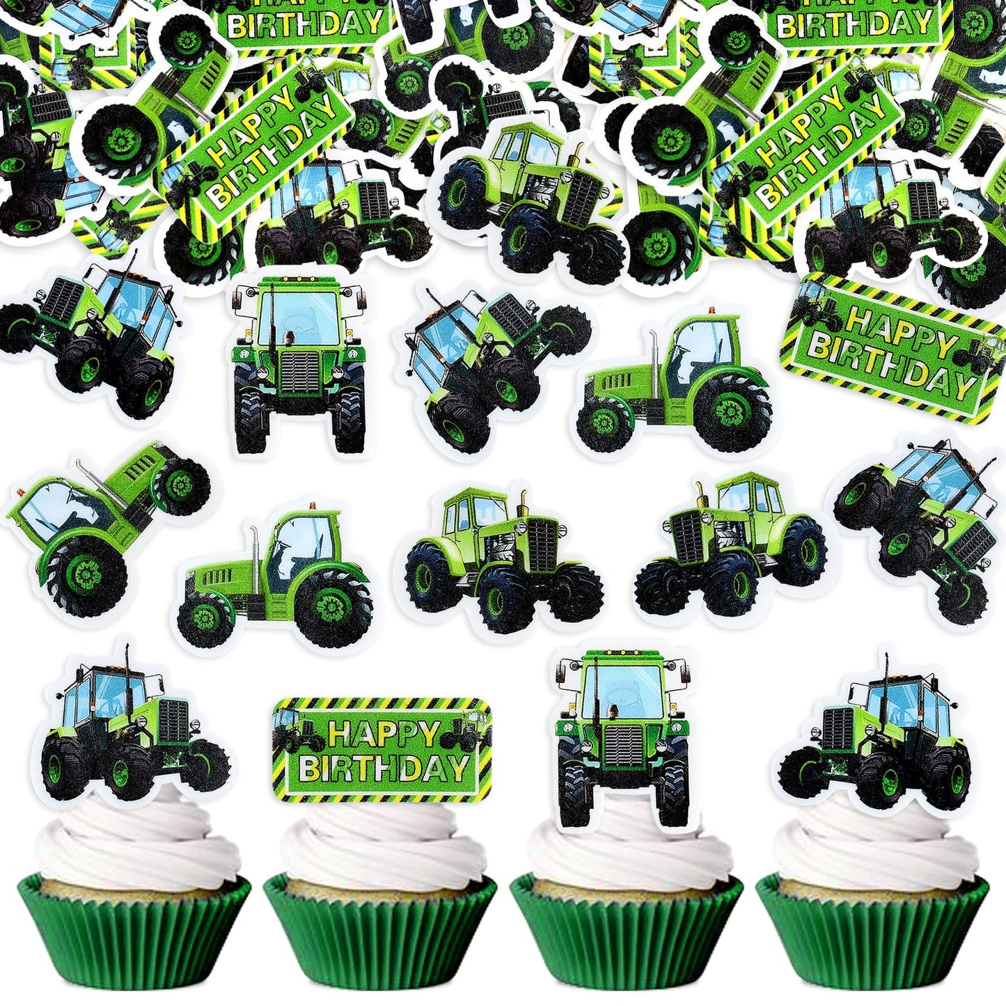Keaziu 40PCS Edible Cupcake Toppers Farm Theme Decoration Green Paper