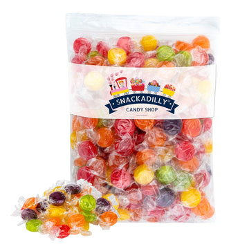 Hard Candy Buttons Assorted Fruit Flavors - 2Lb Bag Of Delicious & Soothing Fruit Drops Packaged By Snackadilly