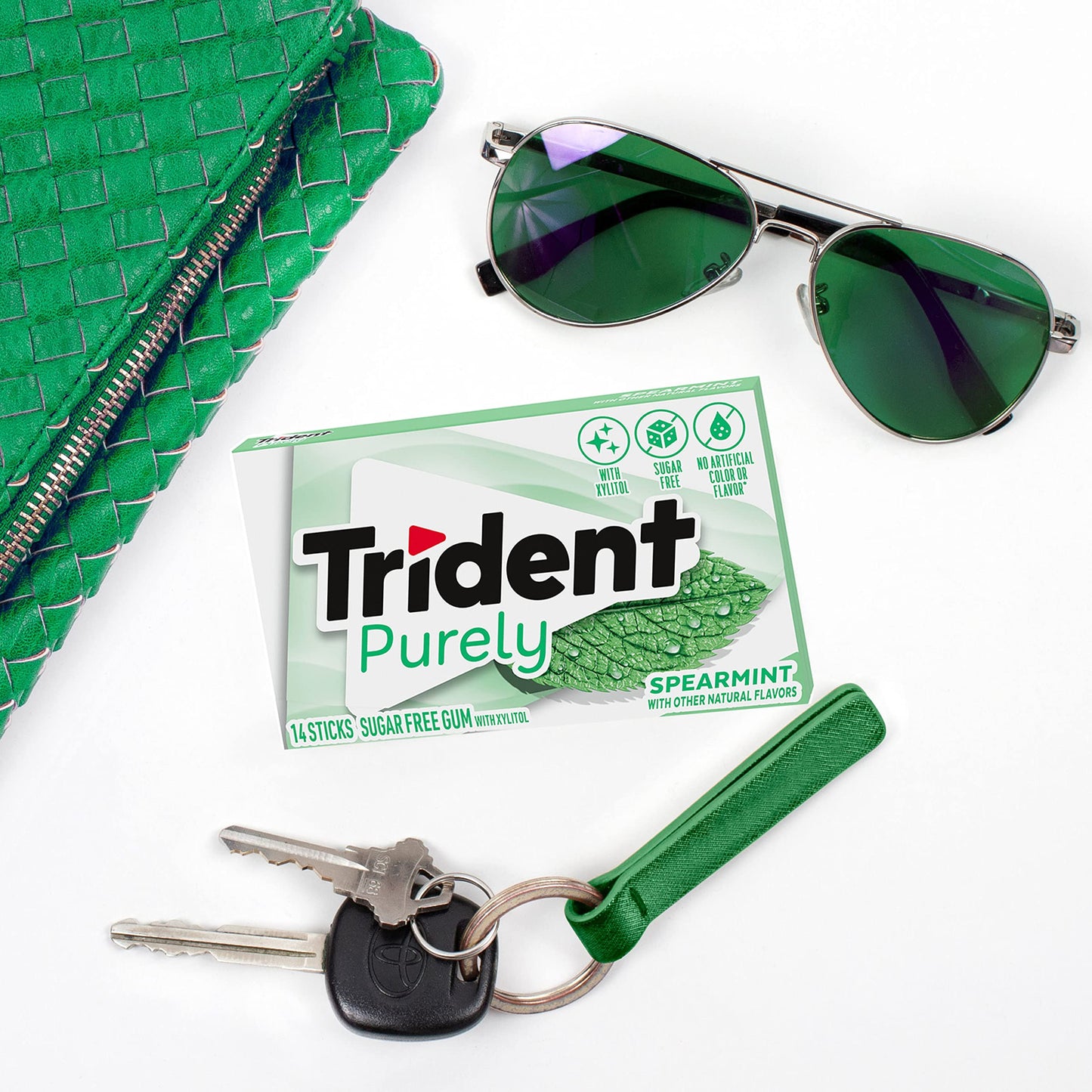 Trident Purely Spearmint Sugar Free Gum, 12 Packs Of 14 Pieces (168 Total Pieces)