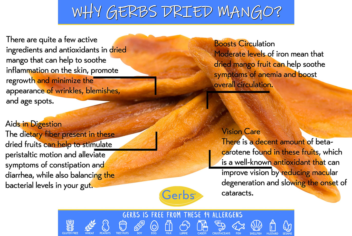 GERBS Dried Mango Slices, Unsweetened, Gluten & Peanut Free, 4 LBS Resealable Bulk Bag