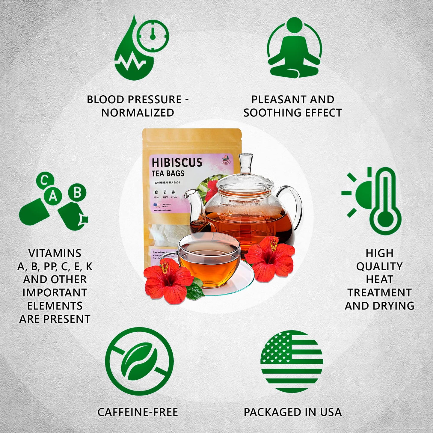 TeaDreamTea Hibiscus Tea Bags - 100 Bleach-Free Herbal Tea Bags, Caffeine Free, Brew Hot or Iced