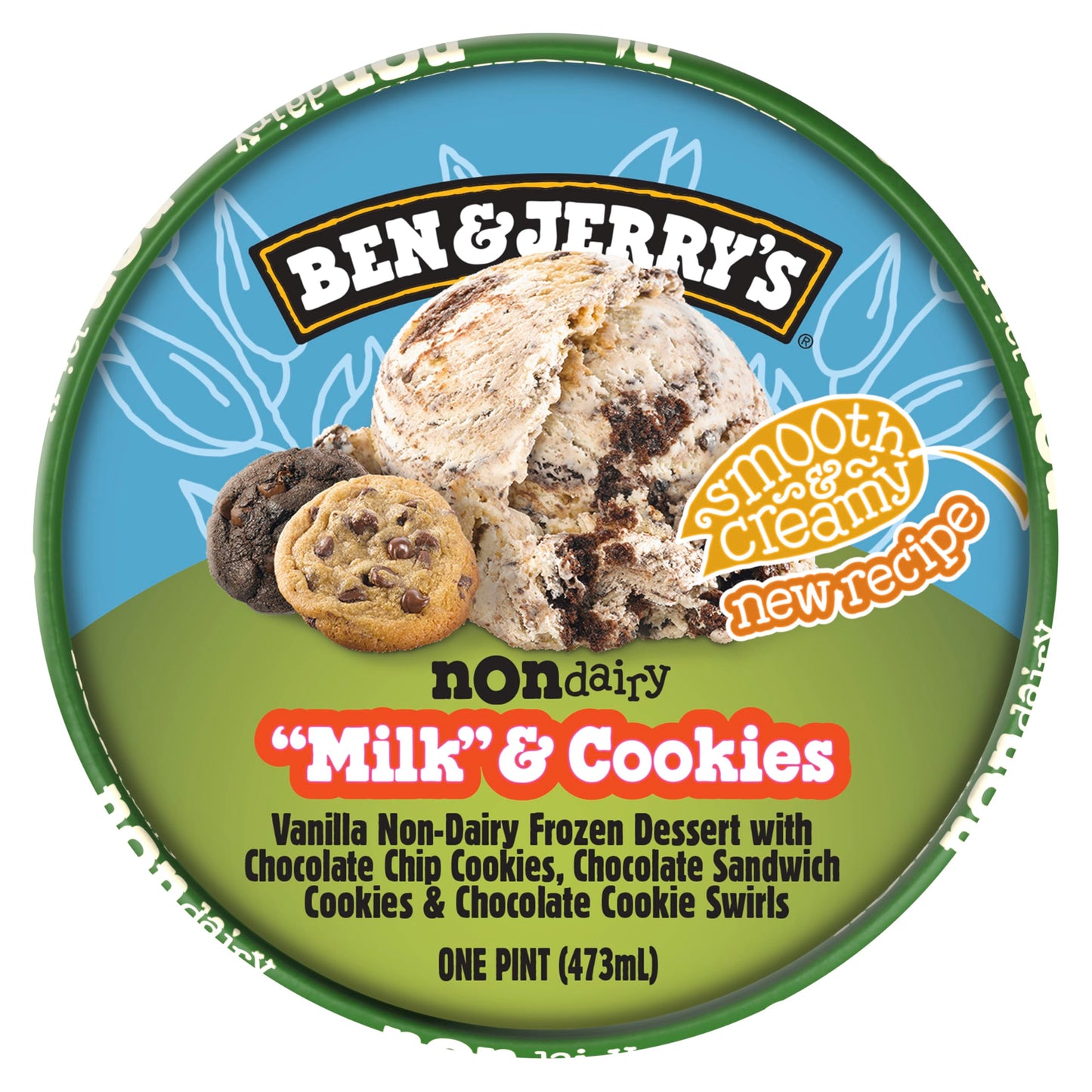 Ben & Jerrys Non-Dairy Milk & Cookies Vanilla Frozen Dessert Certified Vegan Pint 16 oz