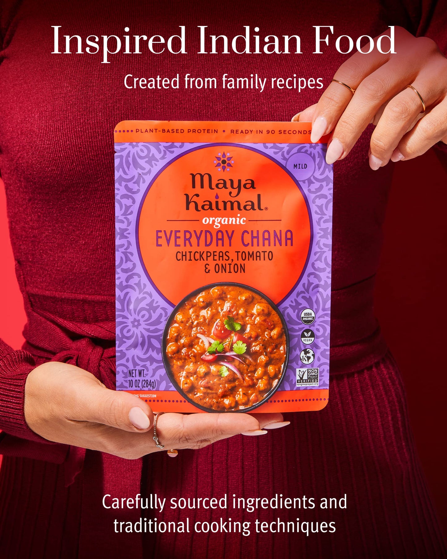 Maya Kaimal Organic Indian Everyday Chana Variety Pack - 10Oz, Pack Of 3-3 Flavors: Tomato & Onion, Coconut & Kale, Coconut & Gr