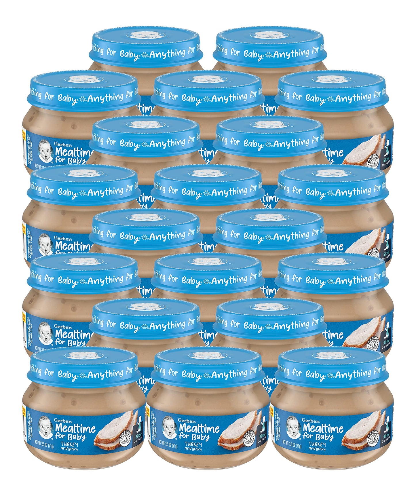 Gerber Mealtime For Baby 2Nd Foods Baby Food Gravy Jars, Turkey & Gravy, Non-Gmo Pureed Baby Food With Protein & Zinc, 2.5-Ounce