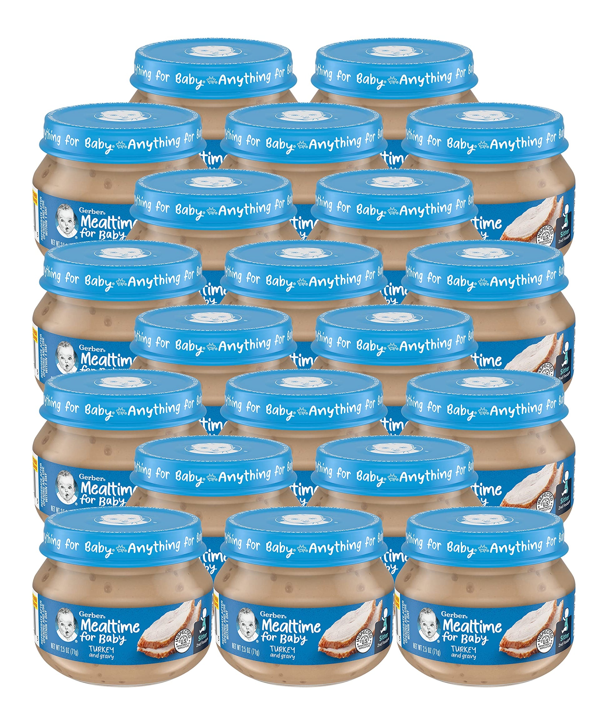 Gerber Mealtime For Baby 2Nd Foods Baby Food Gravy Jars, Turkey & Gravy, Non-Gmo Pureed Baby Food With Protein & Zinc, 2.5-Ounce