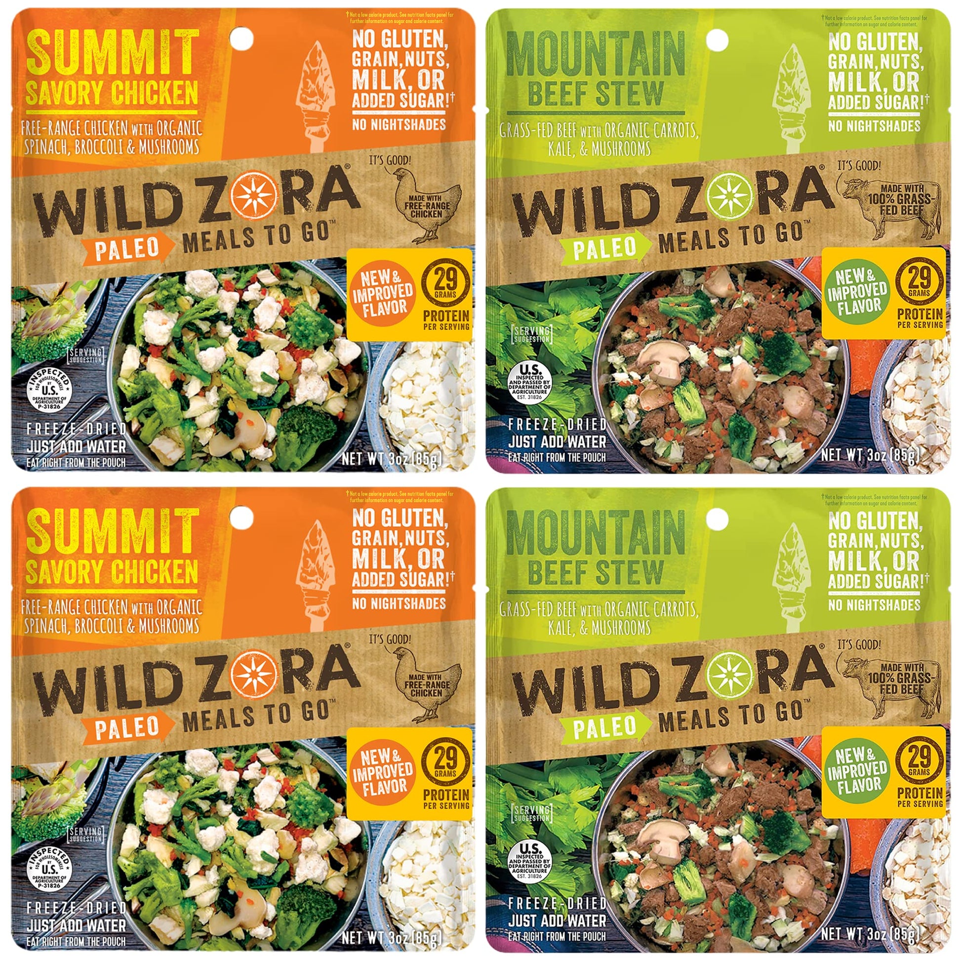 Wild Zora Paleo Freeze Dried Meals For Backpacking & Camping - Healthy Gluten Free & Grain Free Camping Meals/Backpacking Food +