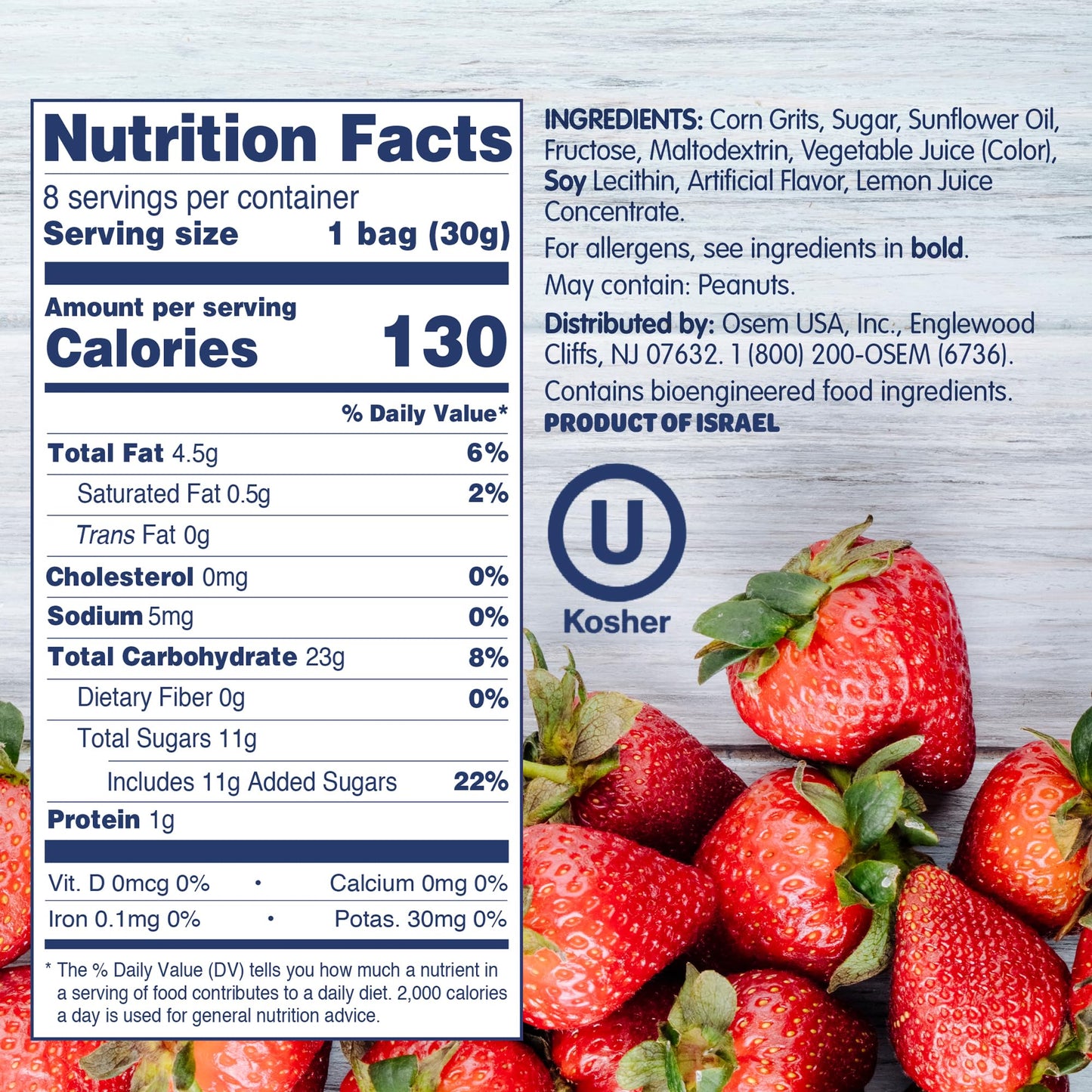 Bamba Strawberry Snacks All Natural Sweet Red Strawberry Bamba Corn Puffs, 1.05oz Bag, (Family Pack Of 8 Bags)