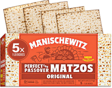Manischewitz Passover Matzo (5x1lb Boxes) The Original Manischewitz Passover Matzo | Two Ingredients only - Flour and Water - 18