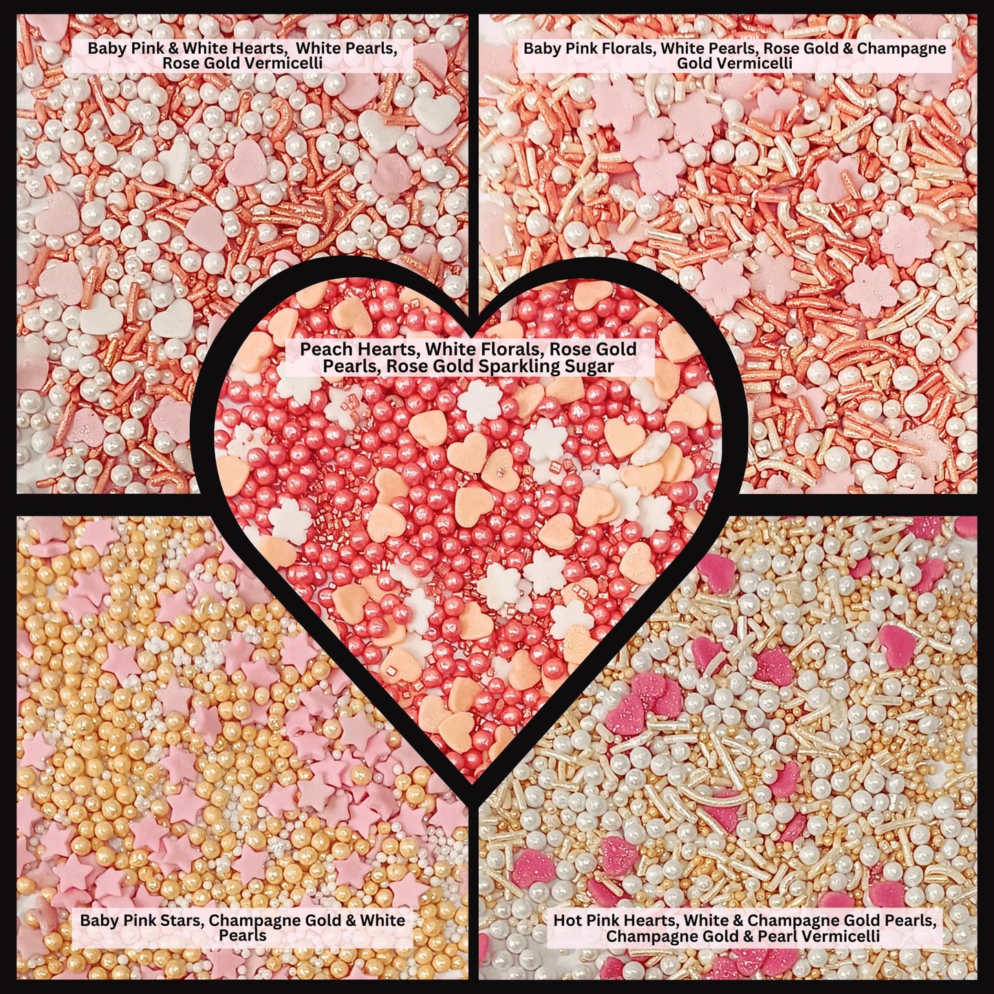 Confect Valentines Day Edible Sprinkles Mix - Gold, White & Pink Pearls With Stars & Hearts - Decorative Baking Sprinkles For Ca