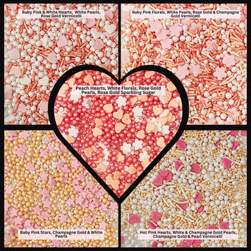 Confect Valentines Day Edible Sprinkles Mix - Gold, White & Pink Pearls With Stars & Hearts - Decorative Baking Sprinkles For Ca