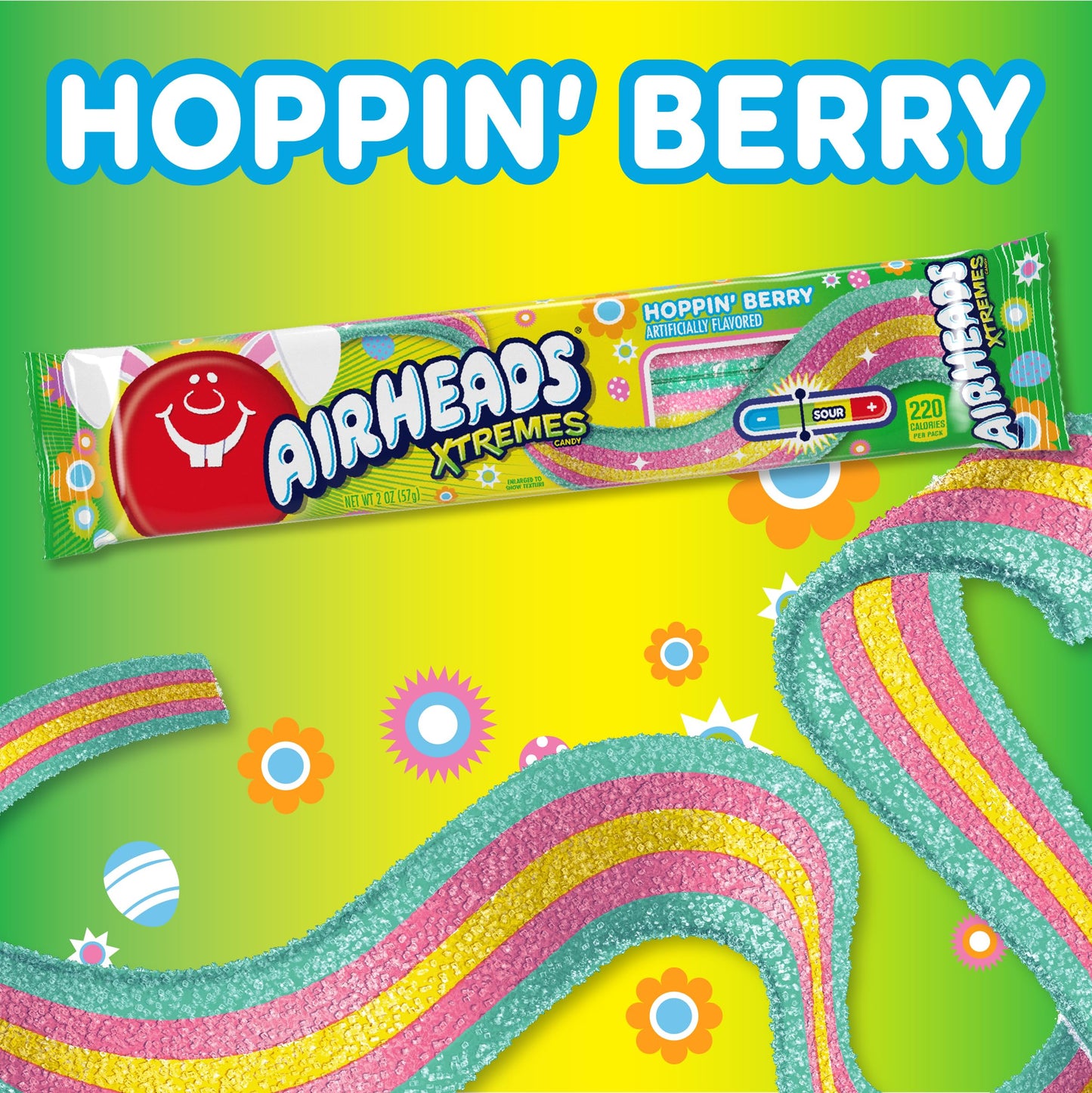 Airheads Xtremes Sweetly Sour Candy Belts, Hoppin Berry, 2oz Pack of 18