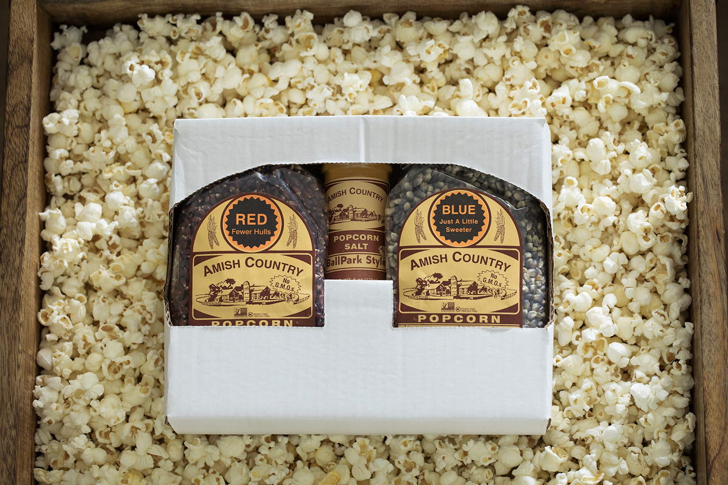 Amish Country Popcorn | 2-2 lb Bags | Red and Blue Popcorn Kernels with Cheddar Cheese Seasoning Variety Set | Old Fashioned, No