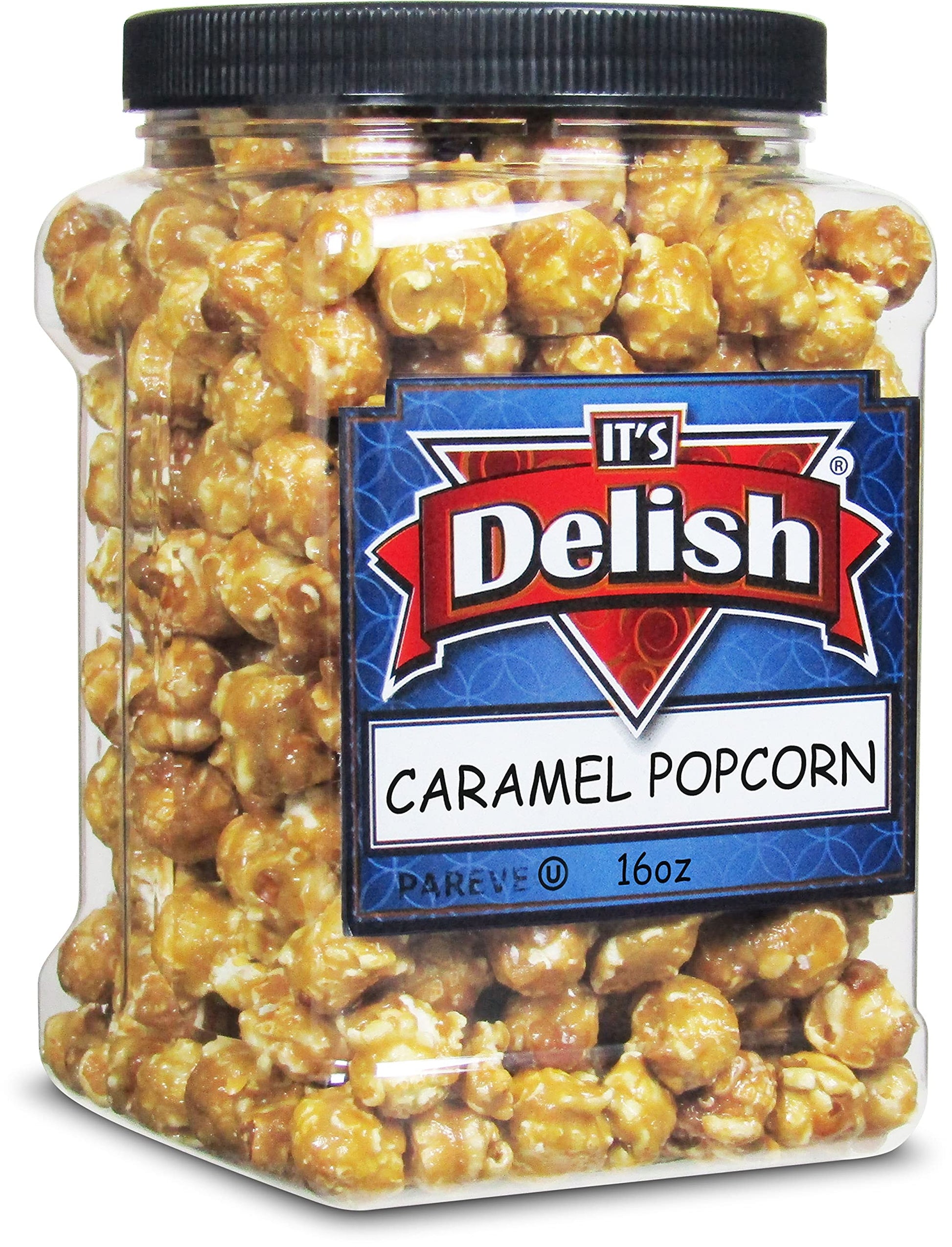 Gourmet Caramel Popcorn by Its Delish, 16 OZ Jumbo Container - Original Caramel Corn Air Popped Sweet and Crunchy Glazed Carmel 