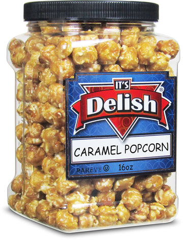 Gourmet Caramel Popcorn by Its Delish, 16 OZ Jumbo Container - Original Caramel Corn Air Popped Sweet and Crunchy Glazed Carmel 