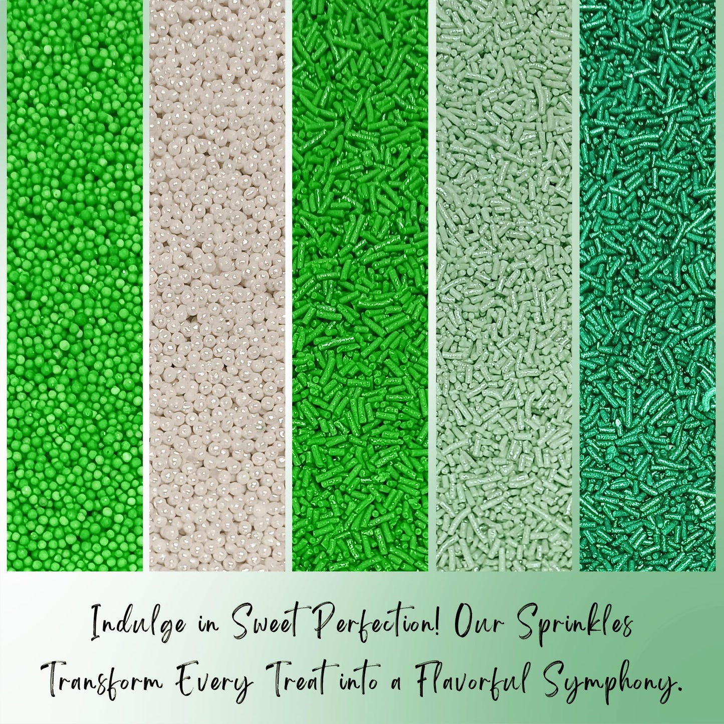 Confect St. Patricks Day Sprinkles Mix - Pea Green, Mint Green & White Pearl Dragees, Vermicelli, Edible Sugar Decorations - Pac
