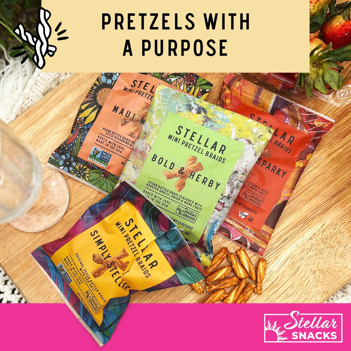 Stellar Snacks Mini Pretzel Braids, Vegan Friendly, Kosher, Non-GMO, 1.5 Ounce (Pack of 24, Simply Stellar)