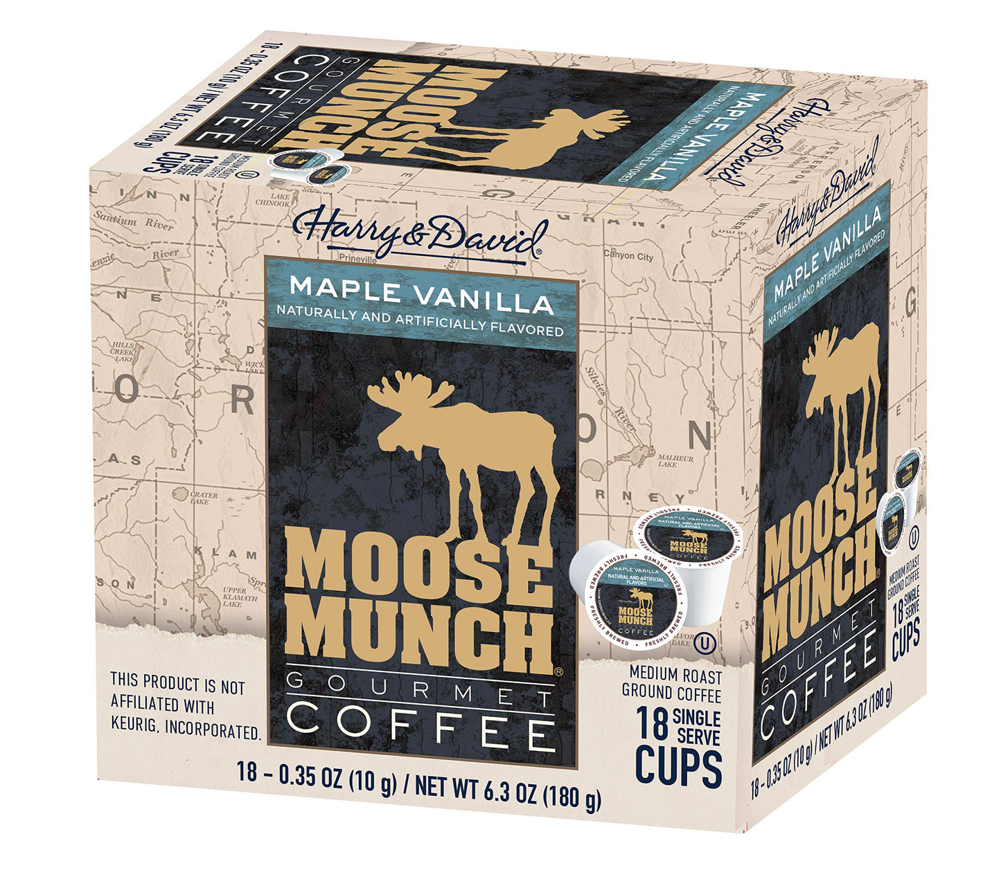 Moose Munch Coffee By Harry & David, Maple Vanilla, 18 Single Serve Cups