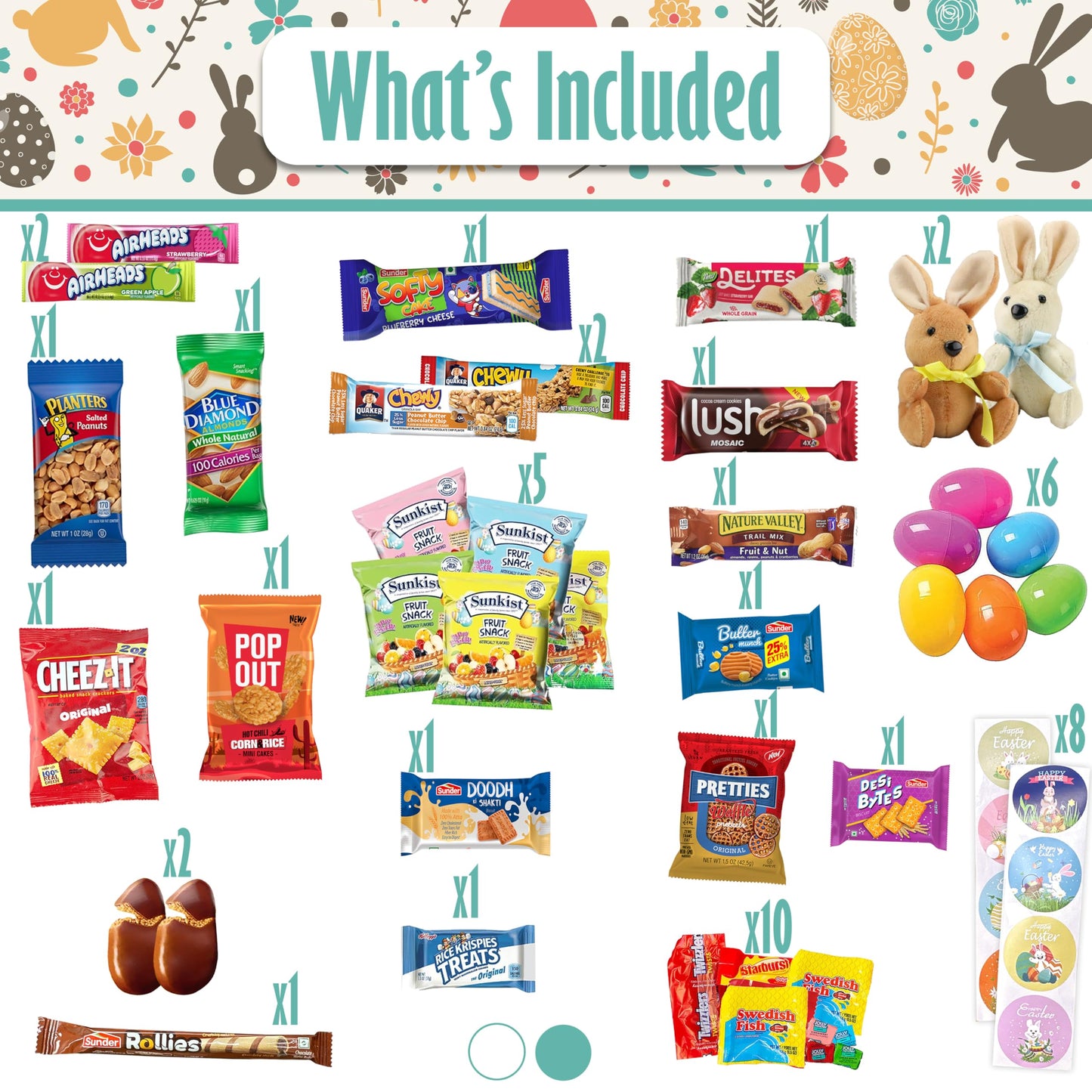 Easter Pink Oval Willow Basket (70 Ct) Filled With Treats, Snacks, Candy, Peelable Gummies, Marshmallow Gummies, Bunny And More,