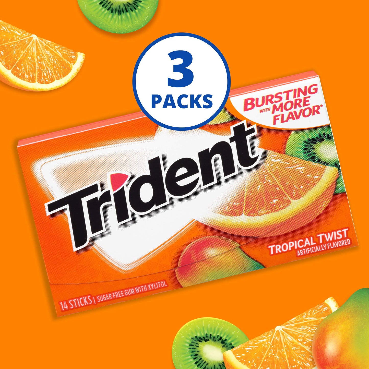 Trident Tropical Twist Sugar Free Gum, 9 Packs Of 14 Pieces (42 Total Pieces)