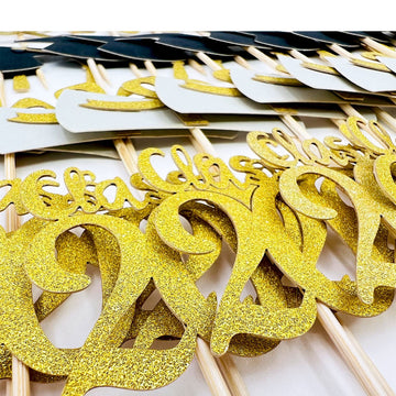 2024 Glittery Graduation Cupcake Toppers (48 Pieces) Gold And Black Class Of 2024 Graduation Cap Diploma Cupcake Toppers For Gra