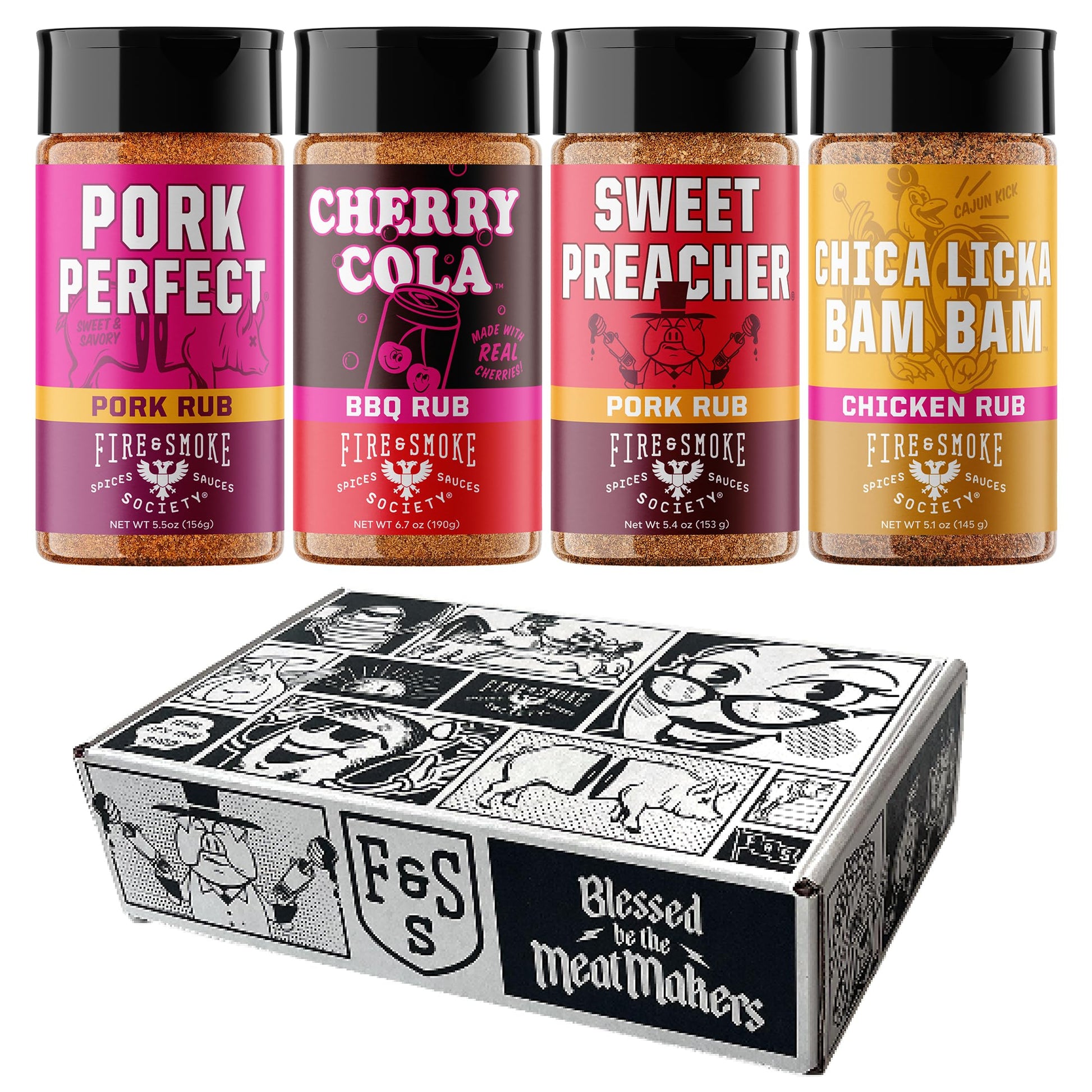 Fire & Smoke Society Barbecue & Grilling Spice Kit, 4-Pack, 6 Ounce Seasonings and Rubs for Smoking, Ideal Gift for Dads